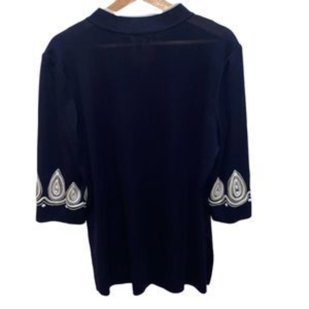 MING WANG Beaded Embellished V Neck Tunic Women’s Top Navy Blue - Picture 4 of 6